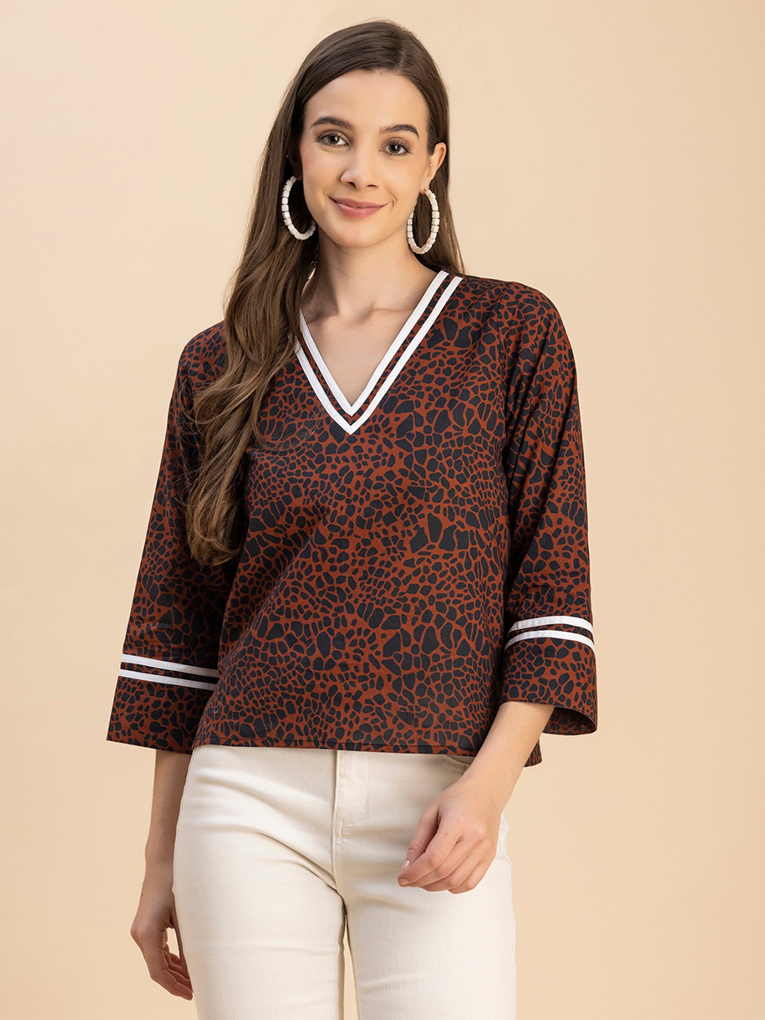 Moomaya Brown Cotton Printed Top