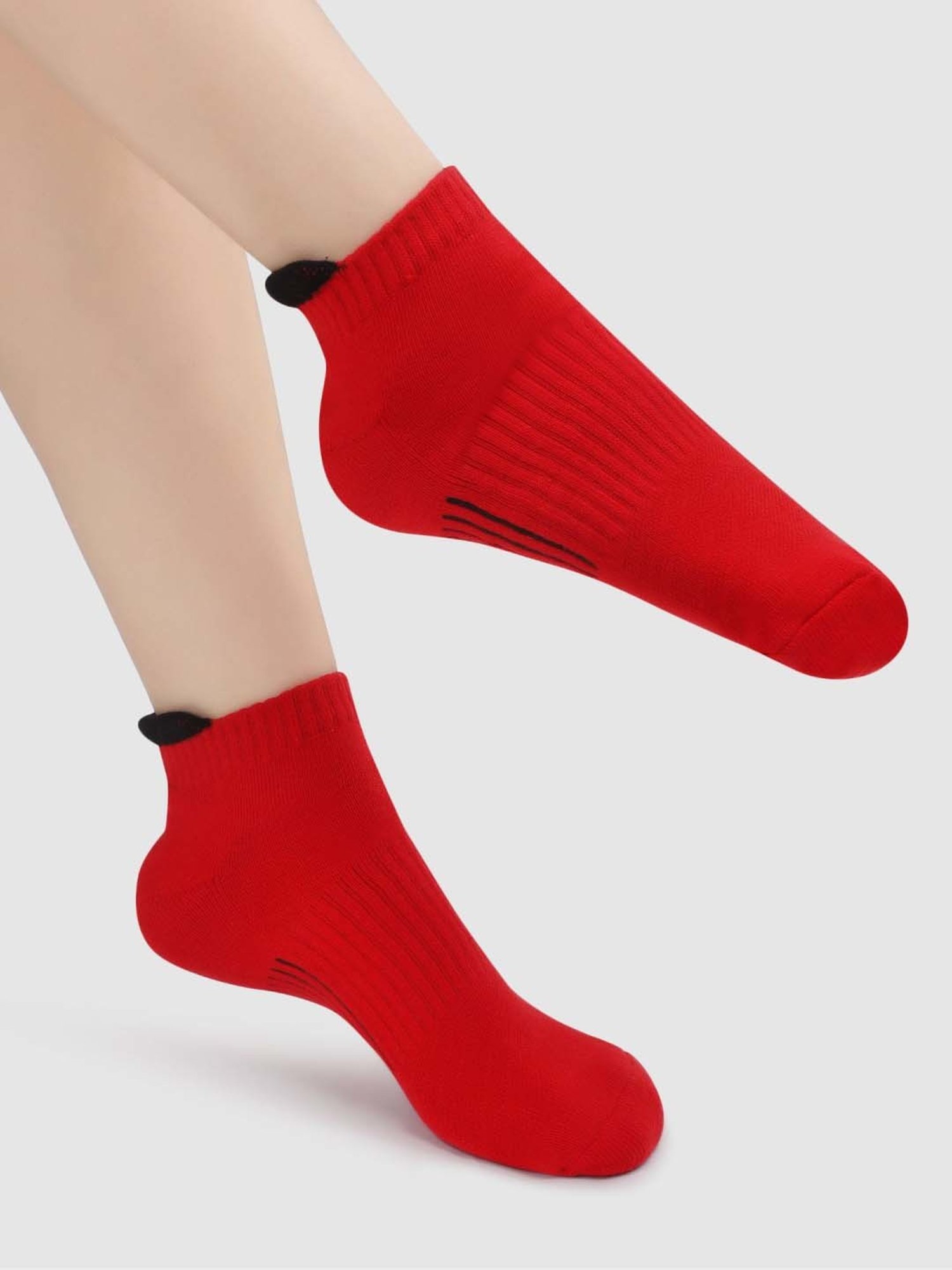 NEXT2SKIN Red & Grey Cotton Ankle Socks - Pack Of 3