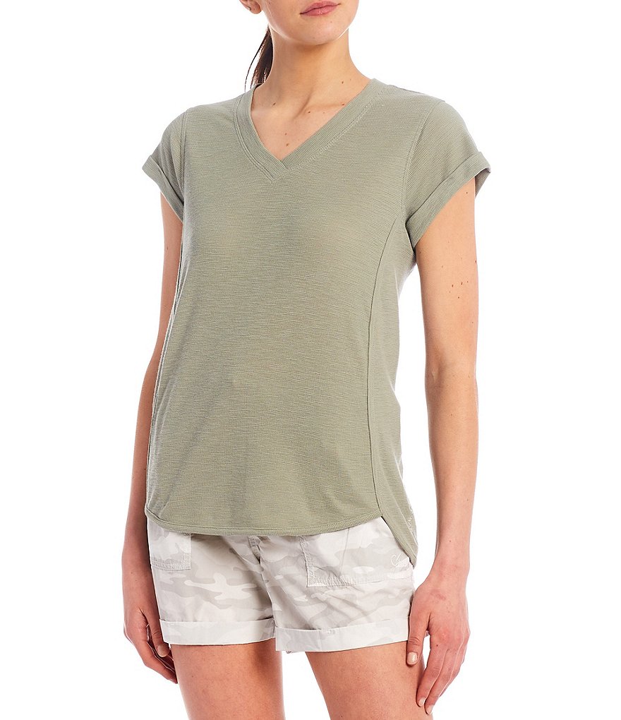 Calvin Klein Performance Tic Tac Toe Roll Cuff Short Sleeve V-Neck Top