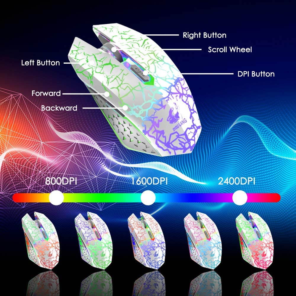 Rainbow Backlit Wireless Gaming Keyboard and Mouse Set, Rechargeable Waterproof Mechanical Feel Keyboard and Gaming Mouse for Gamer Laptop PC