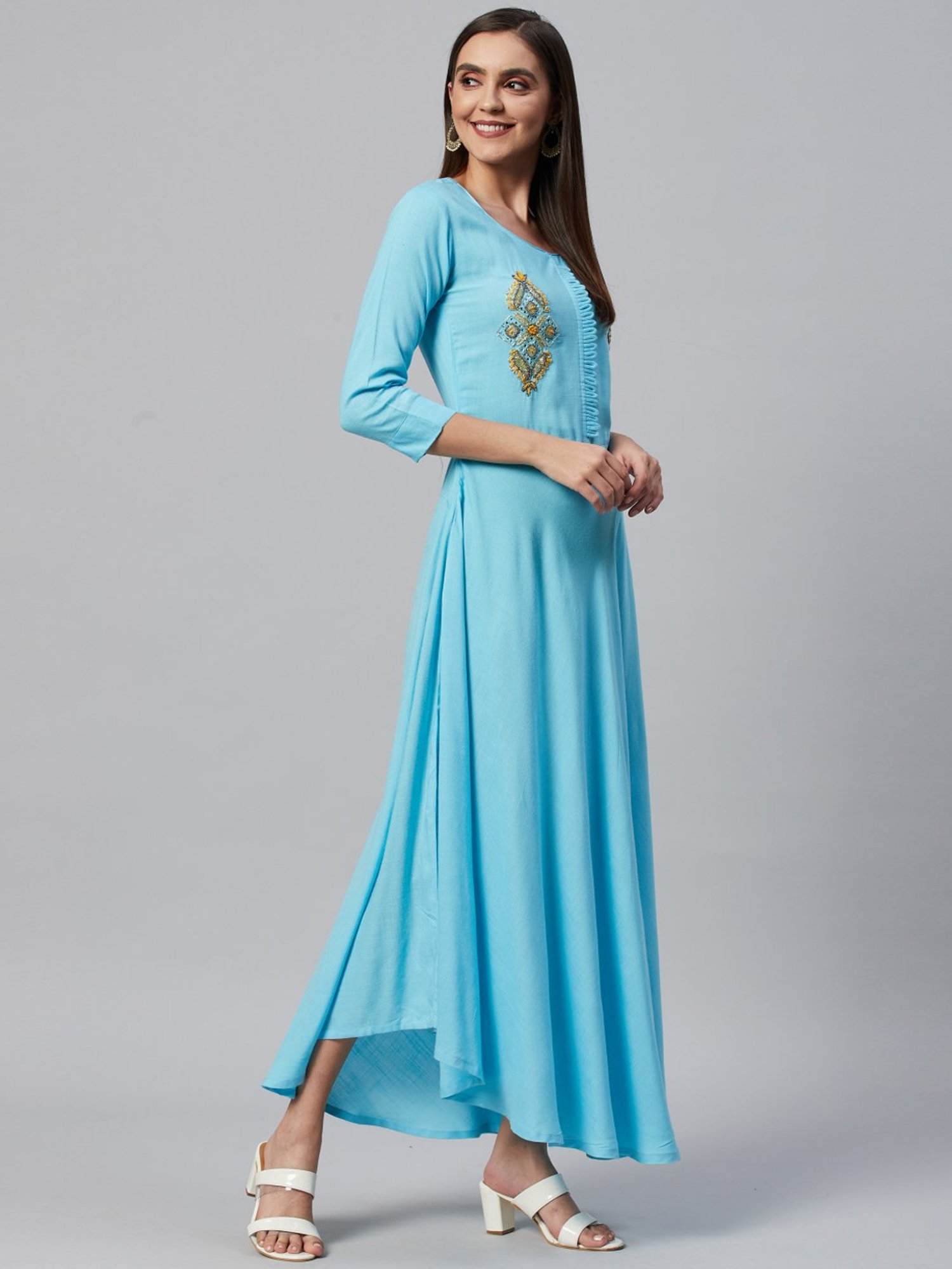 HIGHLIGHT FASHION EXPORT Sky Blue Embellished Maxi Dress