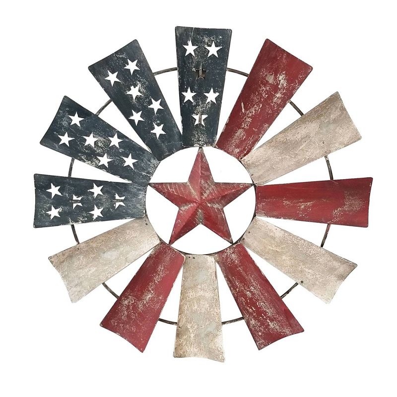 Alpine Patriotic Windmill Metal Wall Decor