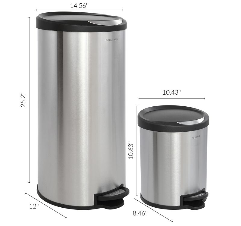 happimess Oscar Round 8-Gallon Step-Open Trash Can with FREE Mini Trash Can, Stainless Steel/Black