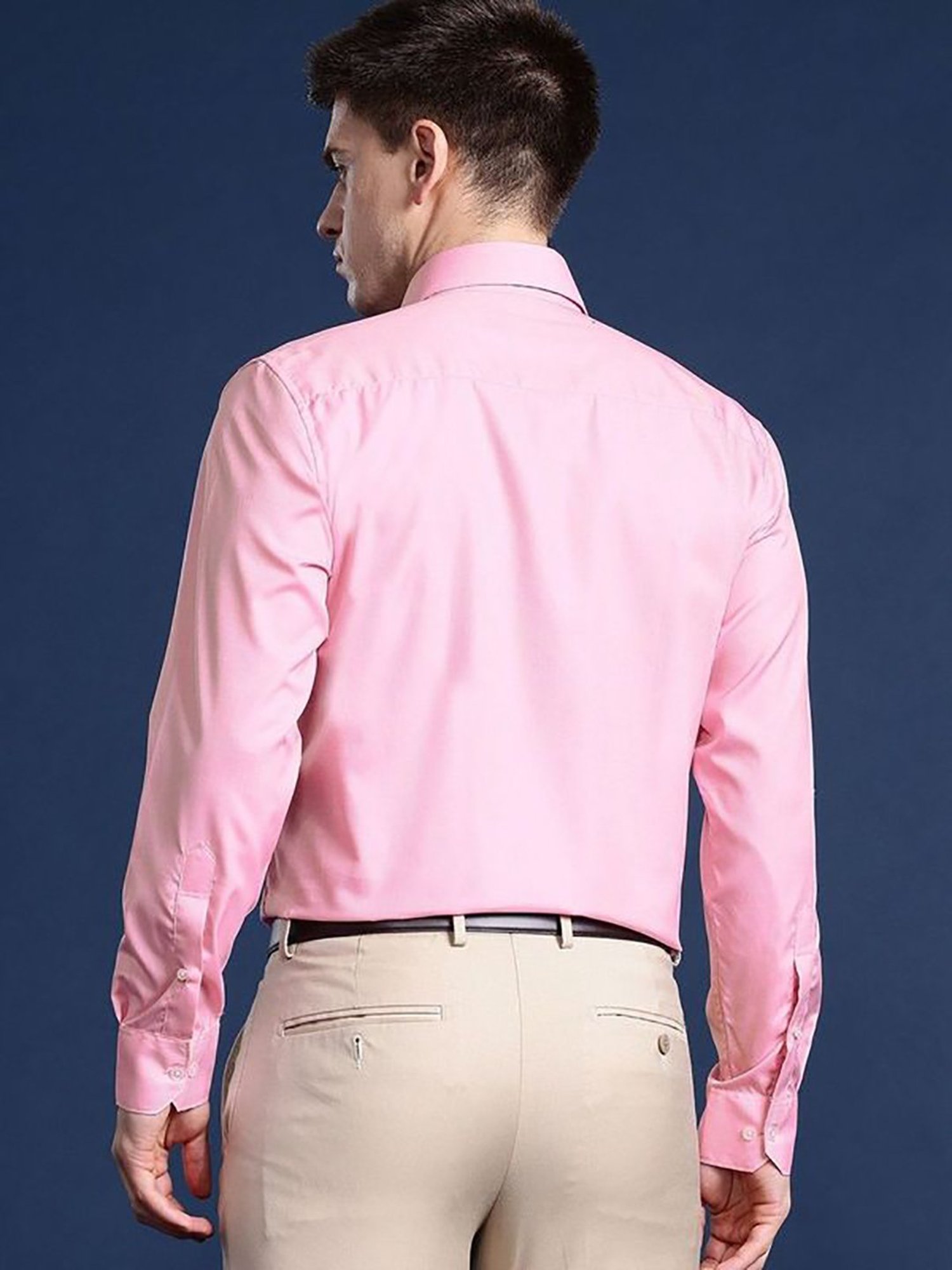Hancock Pink Cotton Slim Fit Solid Shirts