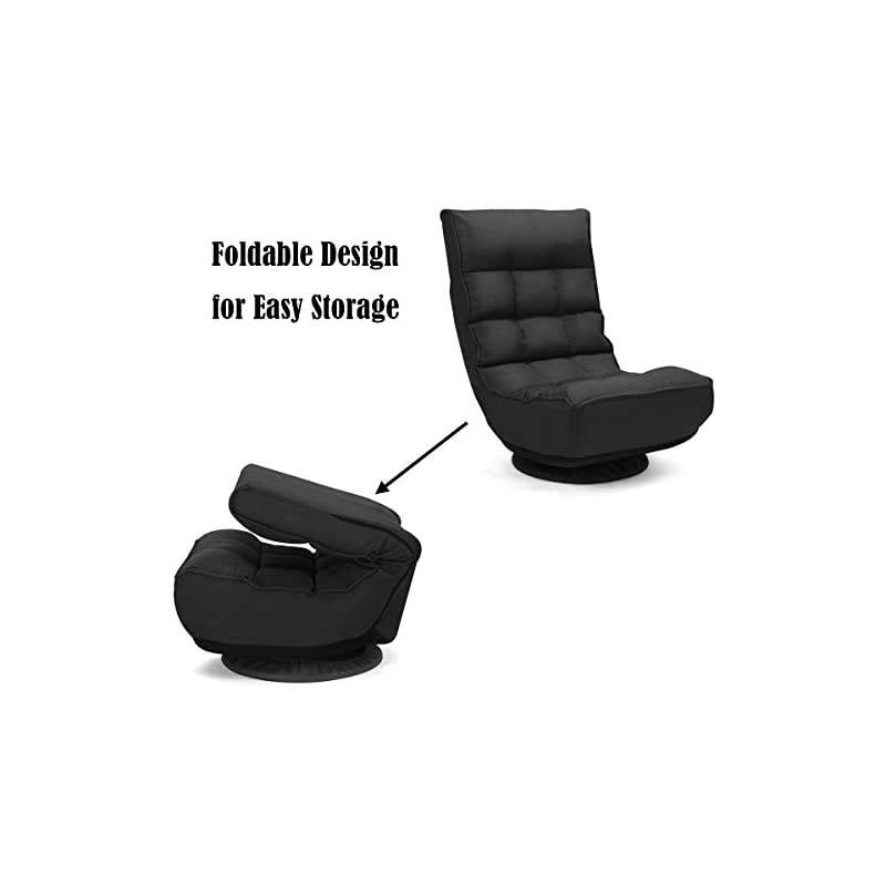 360 Degree Swivel Gaming Chair, 5-Position Adjustable Folding Floor Chair, 300lb Spring Support, Comfortable Padded Backrest, Lazy Sofa Chair Game Rocker for Teens Adults (Black)