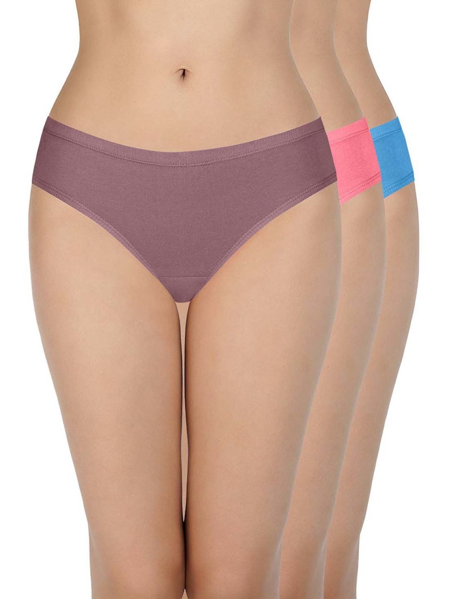 Every De by Amante Pink & Blue Cotton Bikini Panties - Pack Of 3