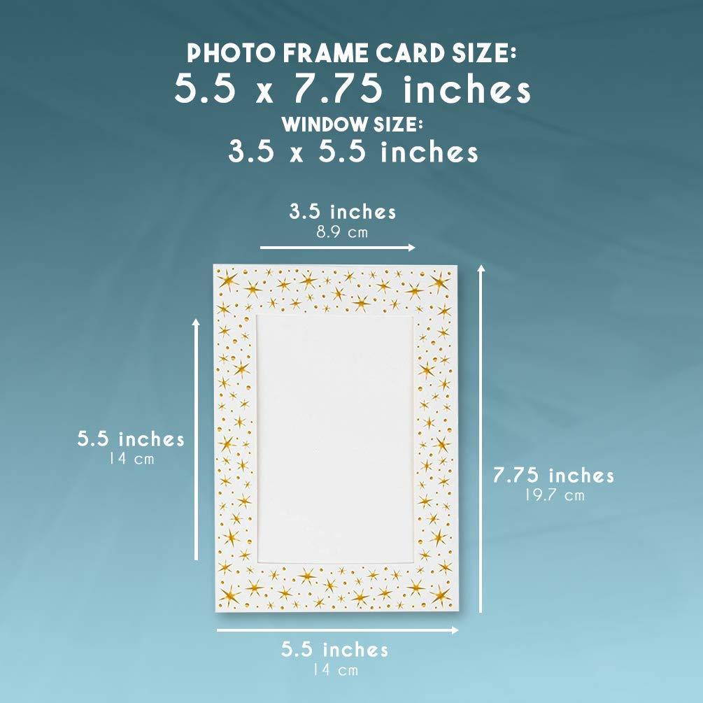 36-Pack Photo Insert Note Cards - Includes Paper Picture Frames Envelopes - Gold Stars Design Photo Mats, Photo Insert Greeting Cards, Holds 5 x 7 Inches Inserts