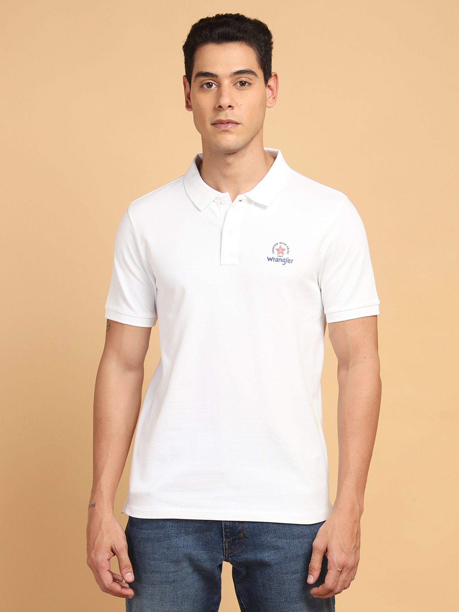Wrangler White Regular Fit Polo T-Shirt