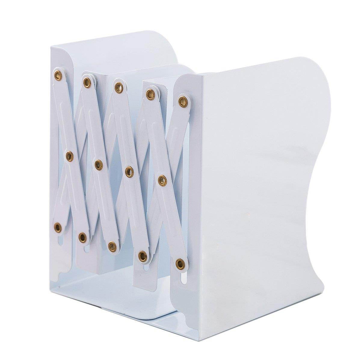 JIARI Simple Nature Japanese Style Black White Decorative Metal Iron Bookends Holder Stand Desk Nonskid Adjustable Bookend (White)