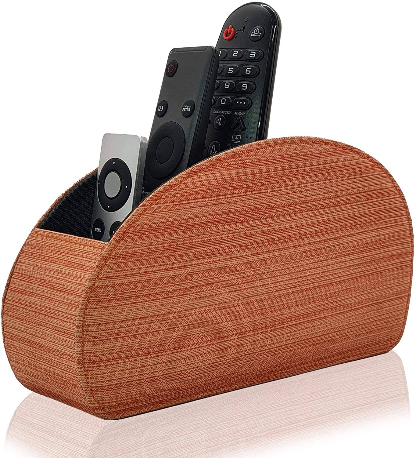 Fabric Remote Control Holder Storage Caddy and Desk Organiser 5 Compartments for TV, DVD, Blu-Ray Remotes - CEG10 Fine Fabric Pepper Red by Connected Essentials (Sunset Orange)