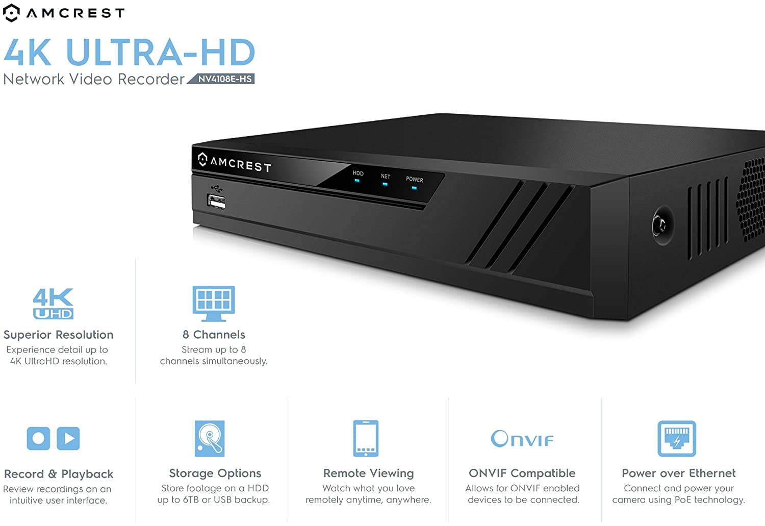 Amcrest 5MP Security Camera System, 4K 8CH PoE NVR, (4) x 5-Megapixel 2.8mm Wide Angle Lens Weatherproof Metal Bullet POE IP Cameras, Pre-Installed 2TB Hard Drive, NV4108E-IP5M-B1186EW4-2TB (White)