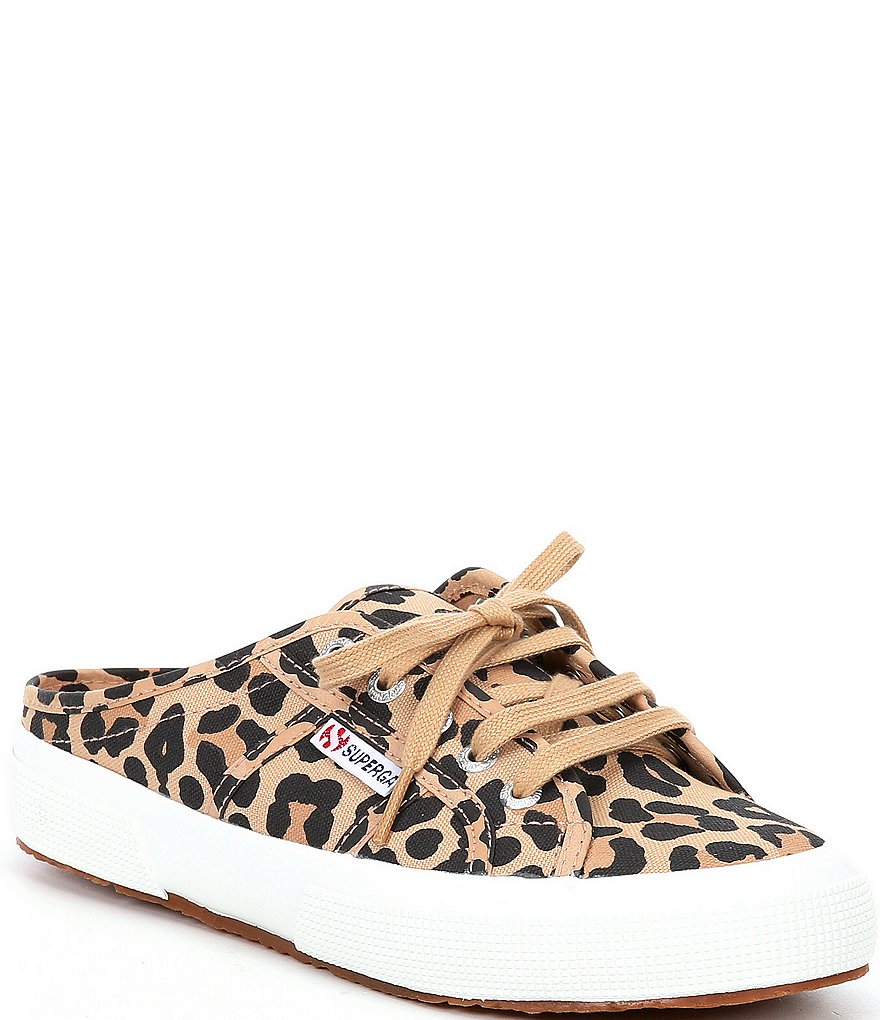 Superga 2402 Leopard Print Canvas Lace Front Sneaker Mules