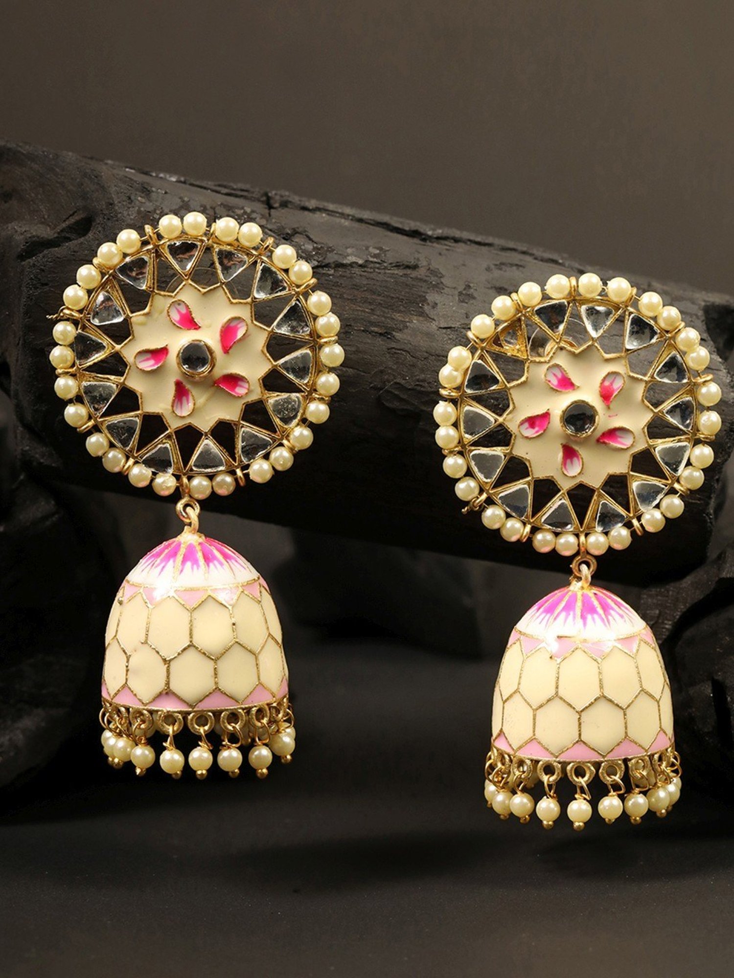 Priyaasi Gold-Plated Kundan and beads Studded Handcrafted with Peal Jhumki Earrings