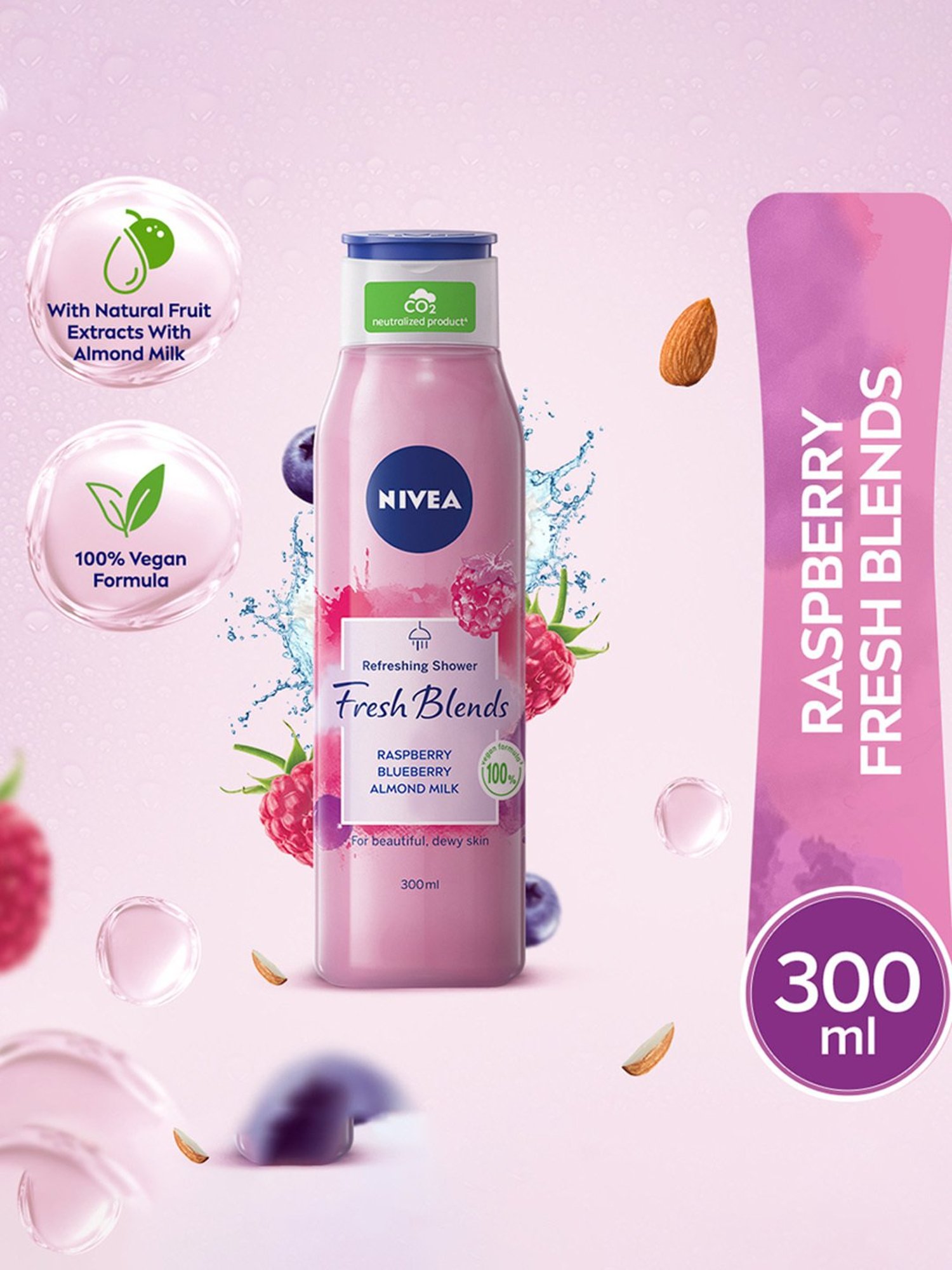 NIVEA Fresh Blends Raspberry, Blueberry & Almond Milk Shower Gel - 300 ml