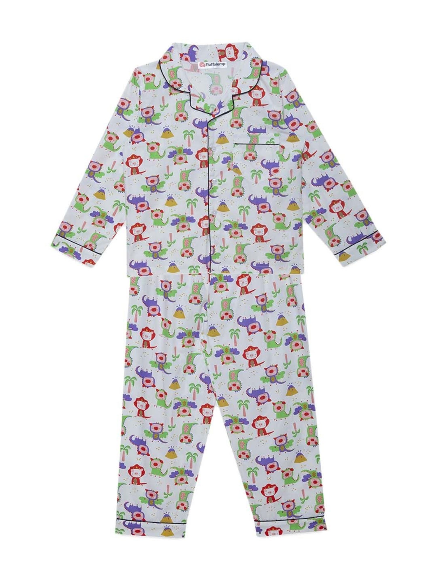 Fluffalump Boys Multicolor Cotton Printed Nightwear Top & Pants Set