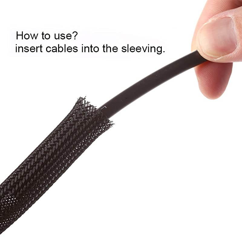 25ft 38 inch PET Expandable Braided Sleeving Black  braided cable sleeve
