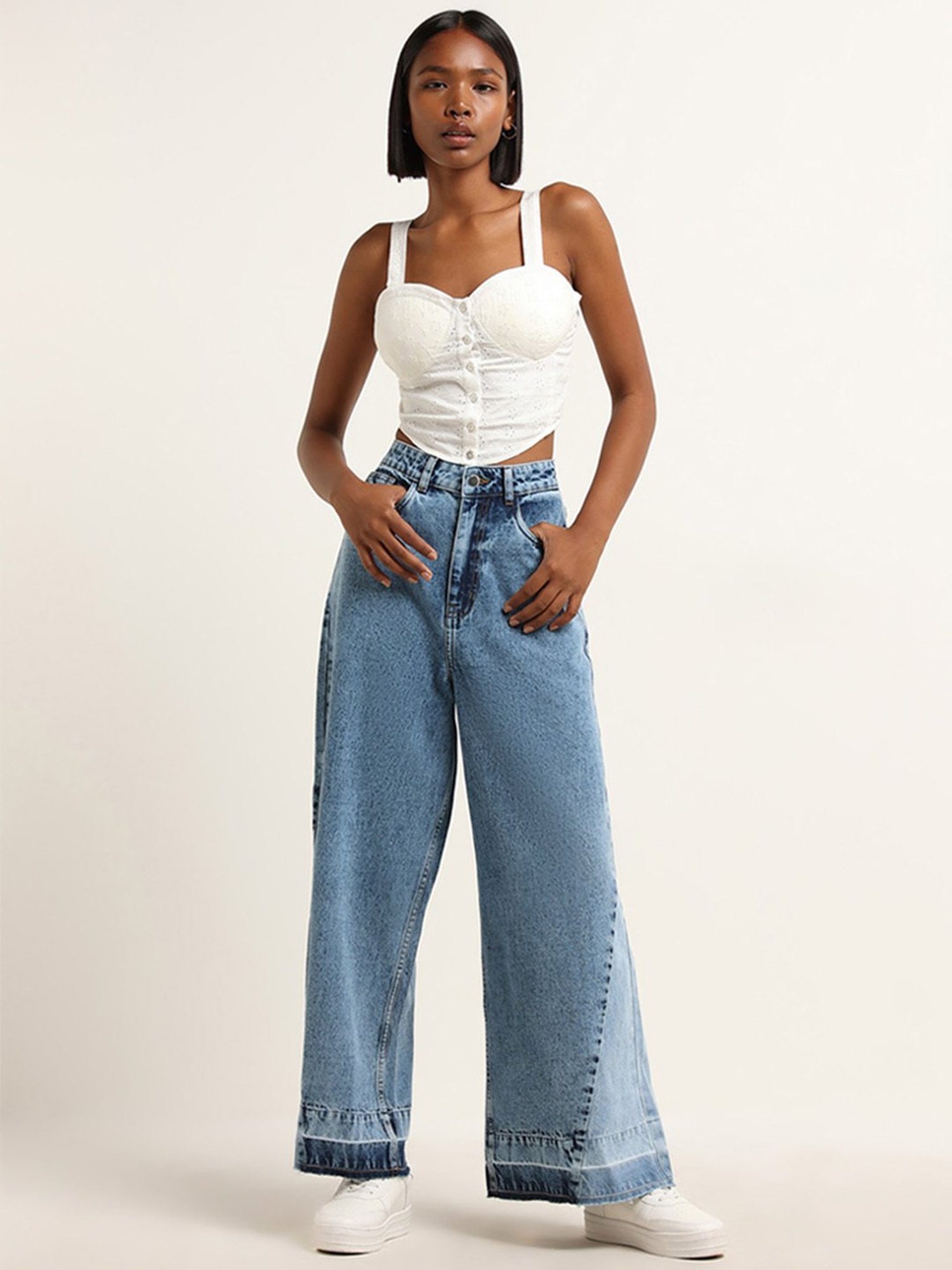 Nuon by Westside White Schiffli Design Bustier Top