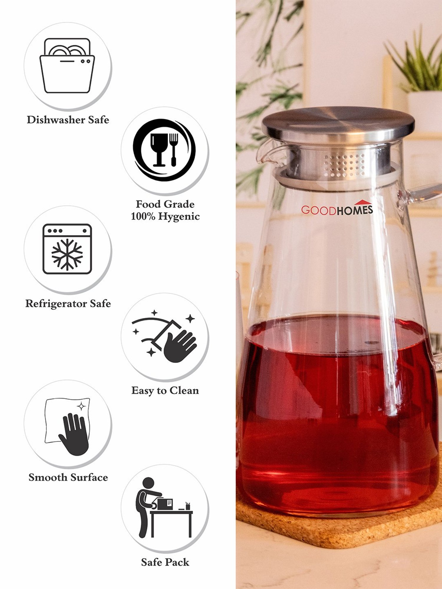 Goodhomes Transparent Glass Water Jug (1800ml)