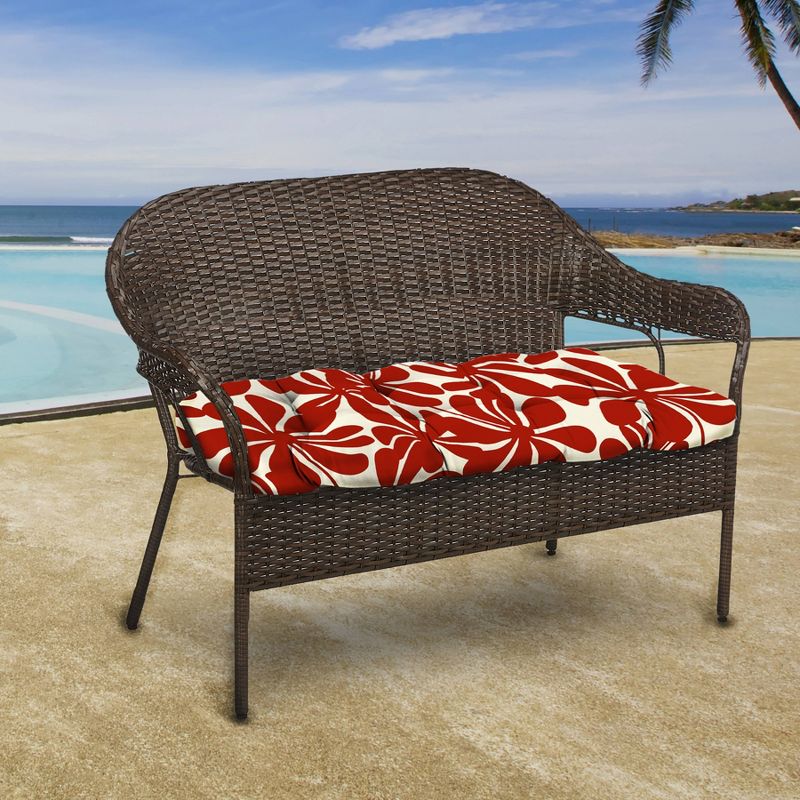 Outdoor Wicker Loveseat Cushion In Twirly American Red  - Jordan Manufacturing