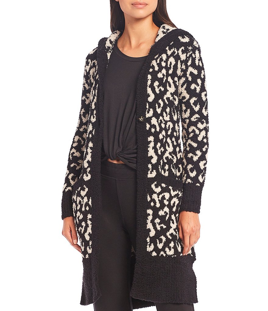 UGG Judith Sweater-Knit Leopard Print Hooded Lounge Cardigan