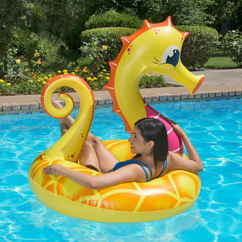 Swim Central Inflatable Yellow and Orange Seahorse Swimming Pool Ring Tube Float, 48-Inch