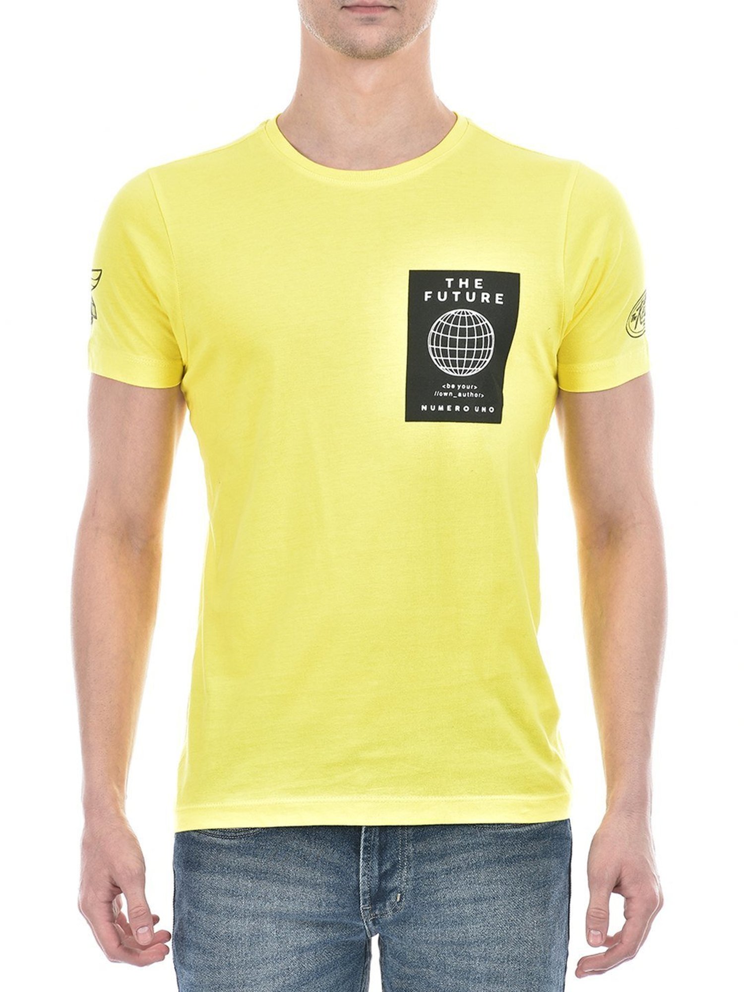 Numero Uno Acid Yellow Cotton Slim Fit Printed T-Shirt