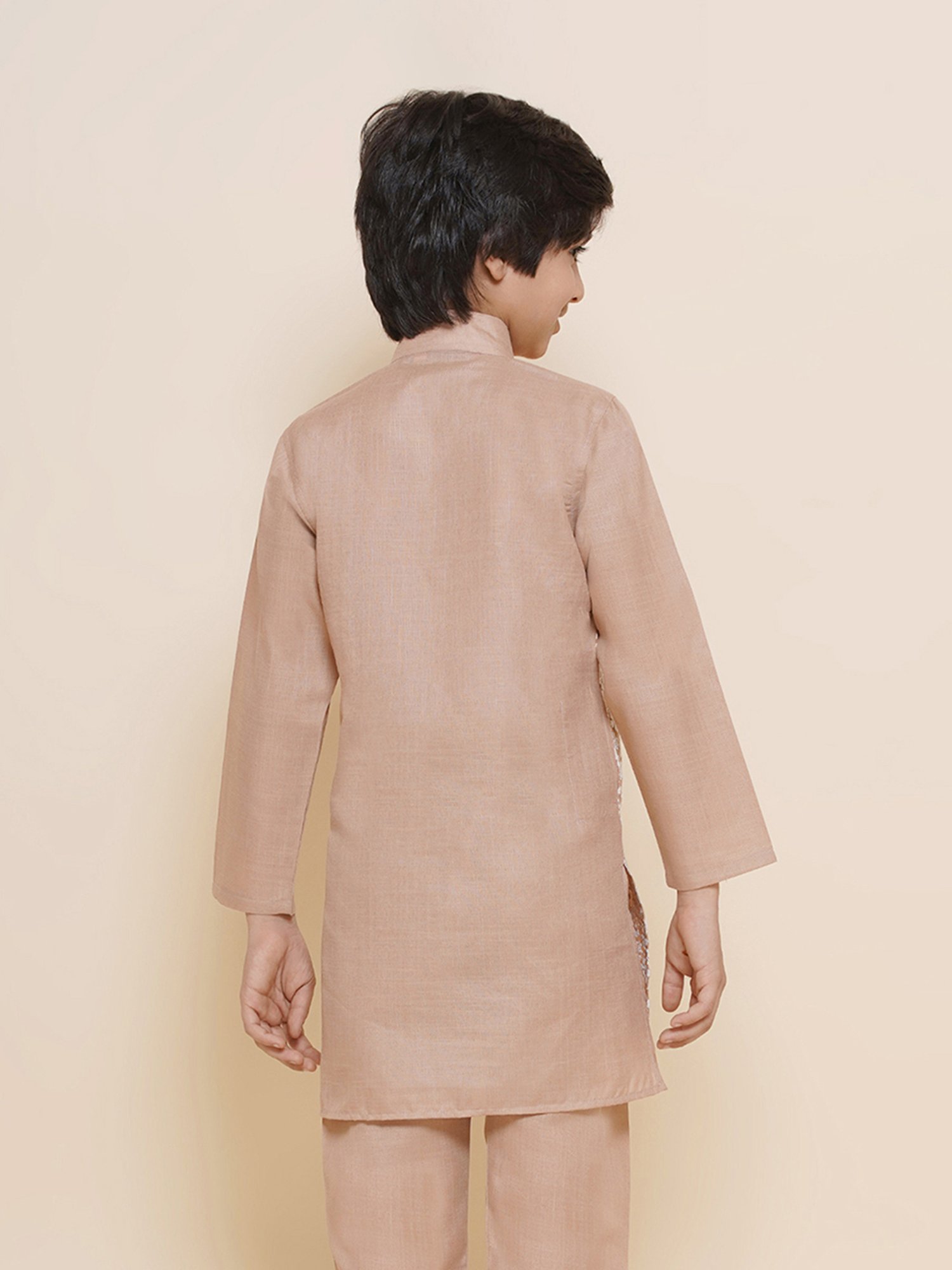 AJ Dezines Kids Peach Embroidered Full Sleeves Kurta
