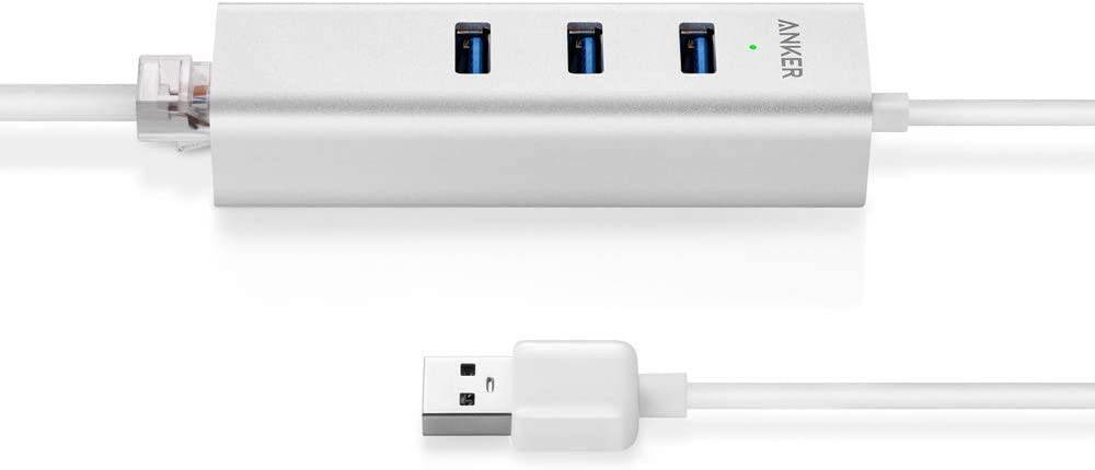 Anker Unibody Aluminum 3-Port USB 3.0 and Gigabit Ethernet Hub with 1.3ft / 40cm USB 3.0 Cable [Ethernet Port RTL8153 Chipset + USB Ports VL812 Chipset]