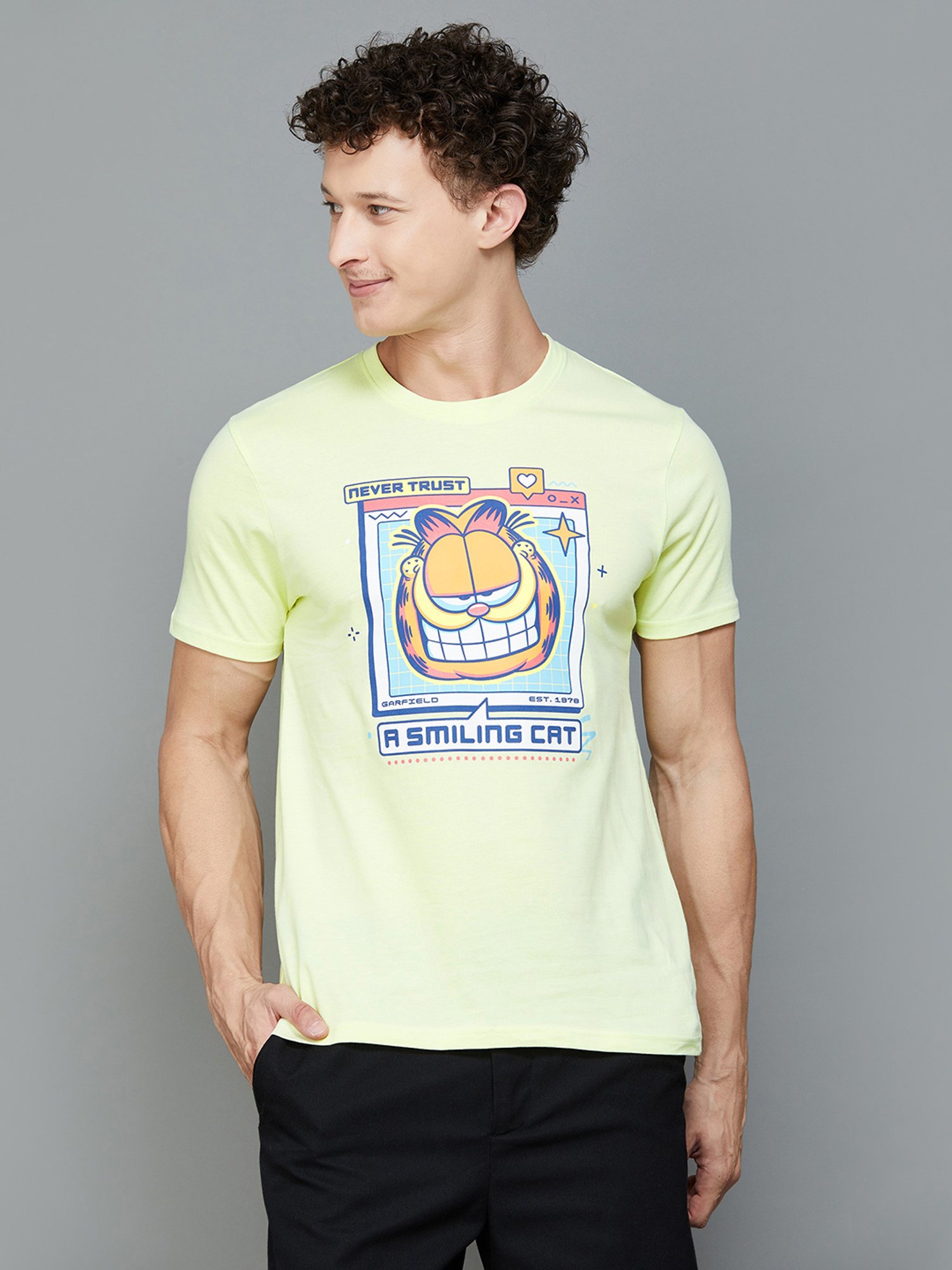 Fame Forever by Lifestyle Lime Yellow Regular Fit Graphic Print T-Shirt