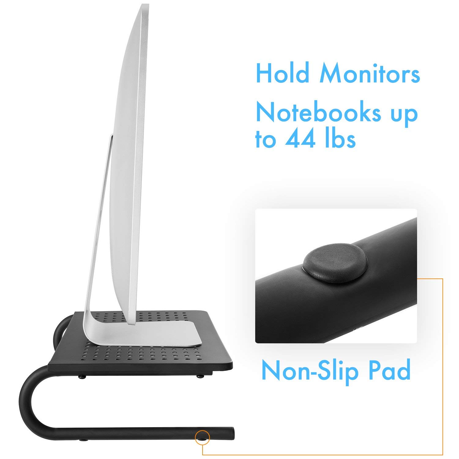 Monitor Stand Riser with Vented Metal for Computer, Laptop, Desk, iMac, Printer with 14.5 Platform 4 inch Height &ndash; Black (1 Pack)