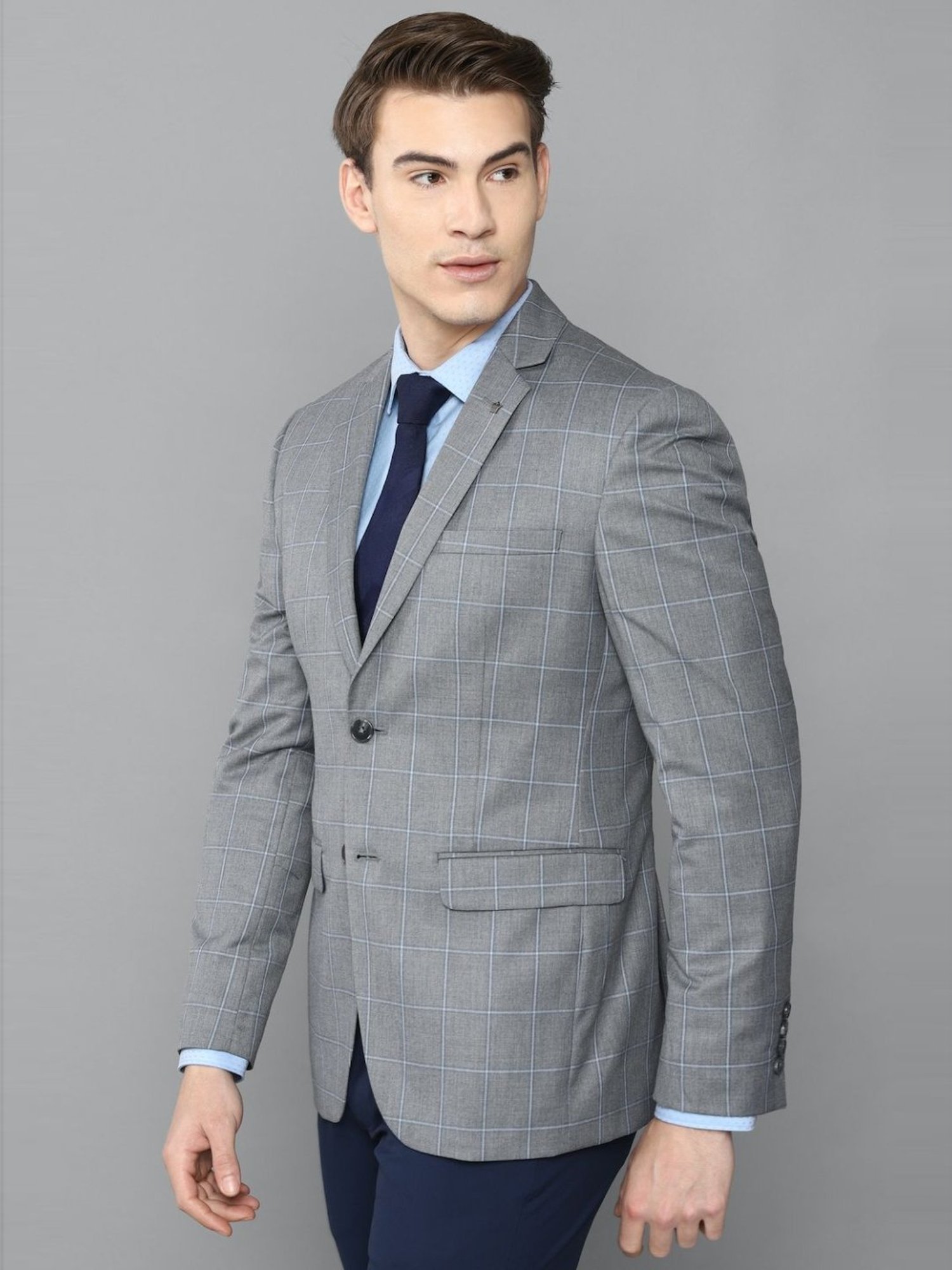 Louis Philippe Grey Slim Fit Checks Blazers