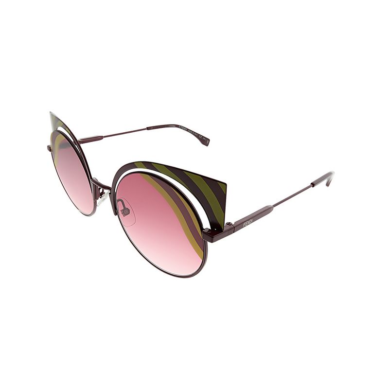 Fendi Hypnoshine FF 0215 0L9 Womens Round Sunglasses Burgandy Yellow Striped 53mm