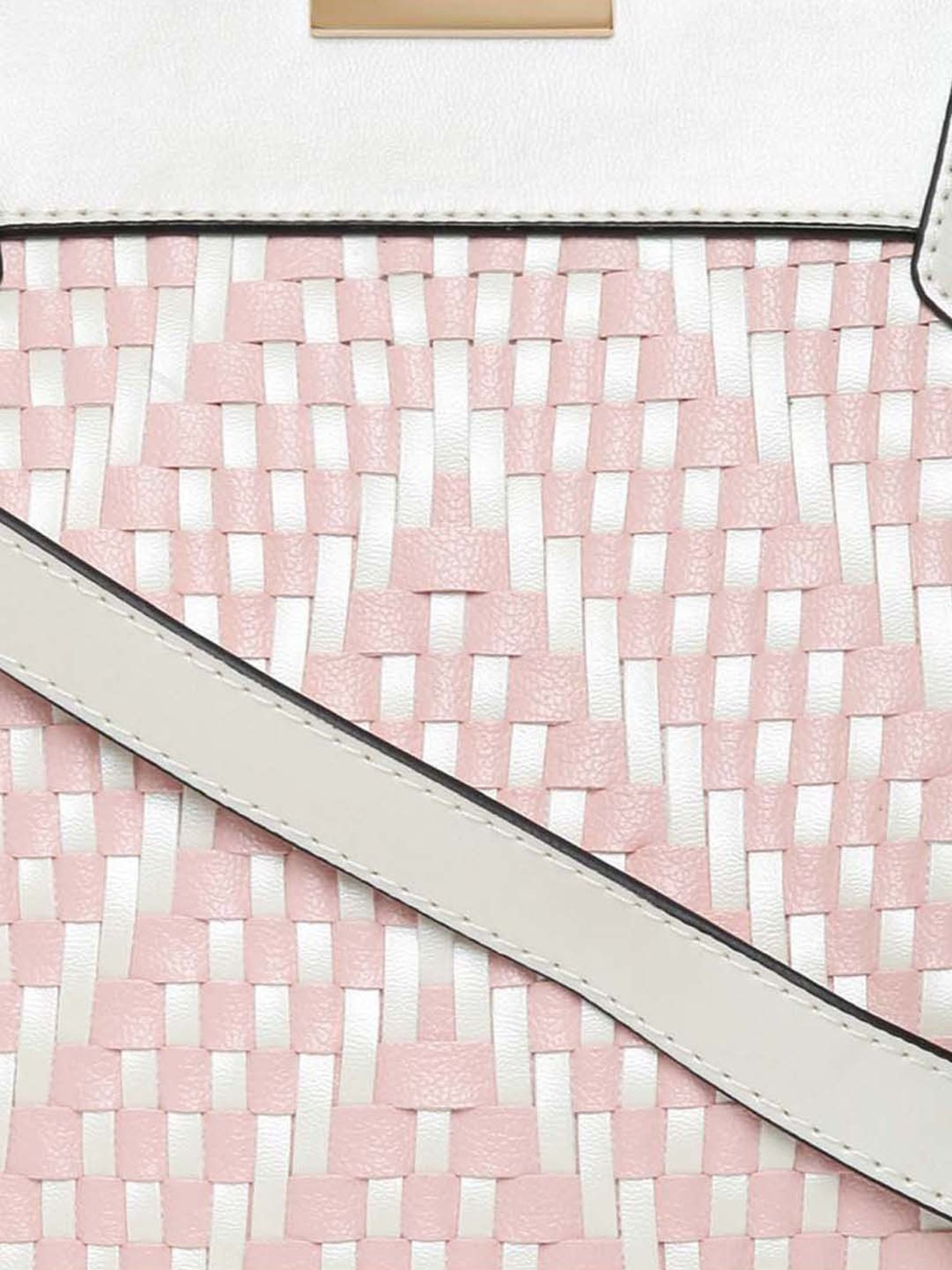 KLEIO Pink & White Textured Medium Handbag
