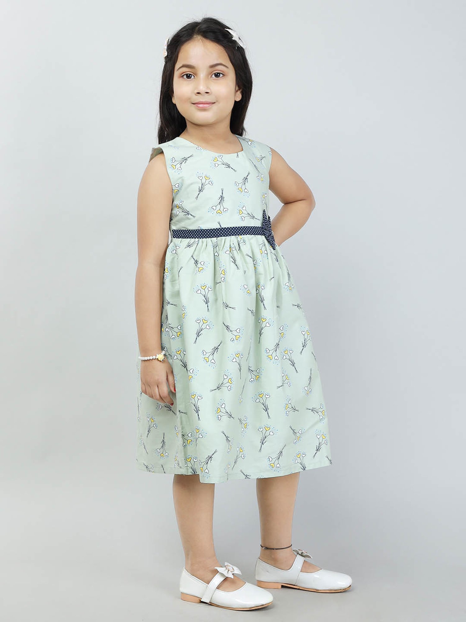 Todd N Teen Kids Mint Green Printed Frock