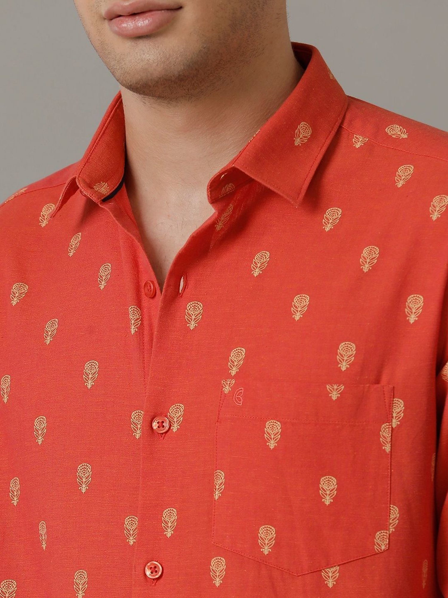 Cavallo By Linen Club Red Linen Contemporary Fit Printed Shirt