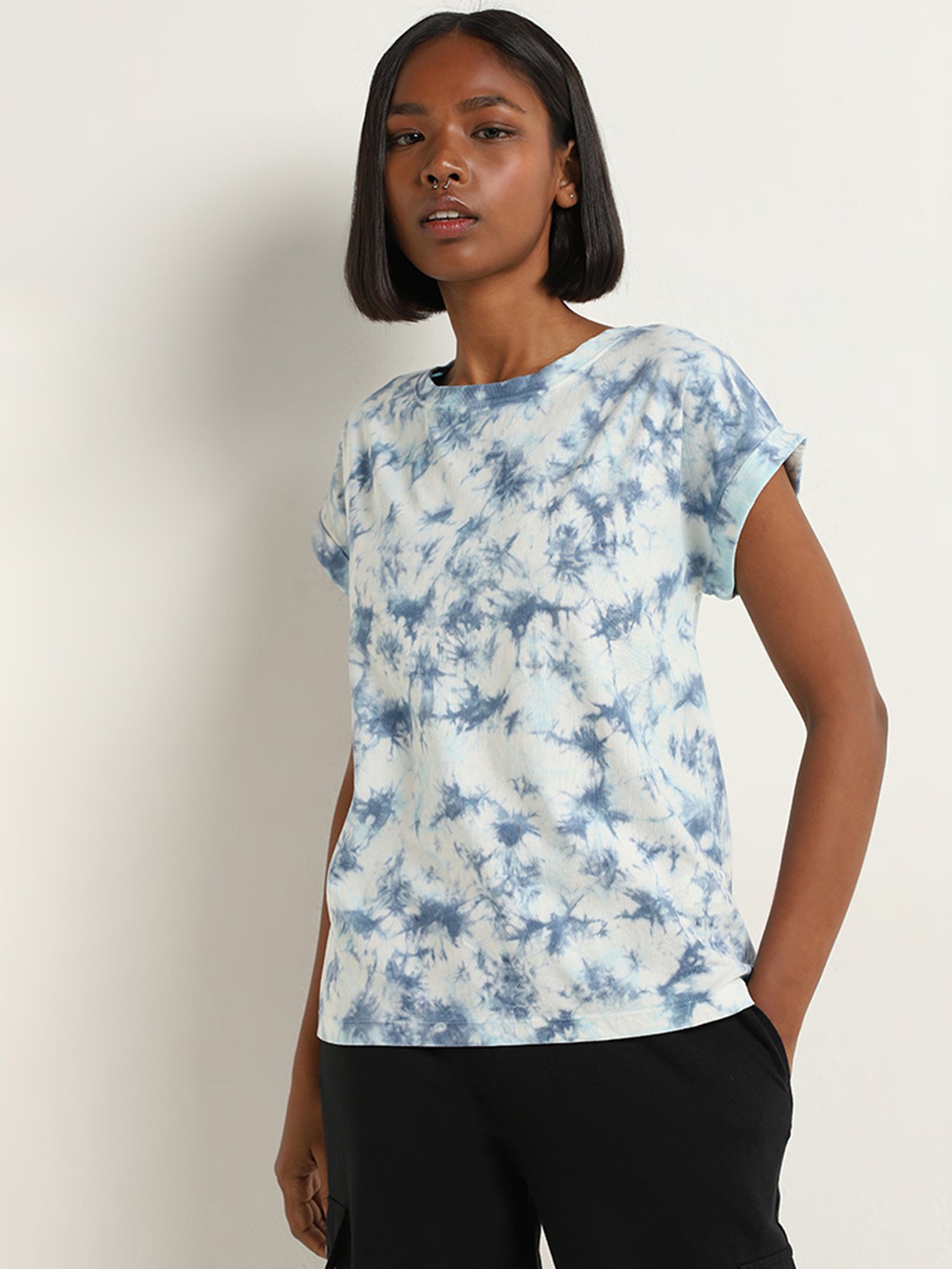 Studiofit by Westside Blue Tie-Dye Printed T-Shirt