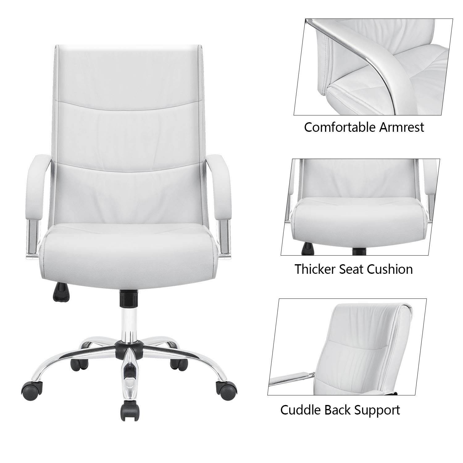Furmax High Back Office Desk Chair Conference Leather Executive with Padded Armrests, Adjustable Ergonomic Swivel Task Chair with Lumbar Support (White)