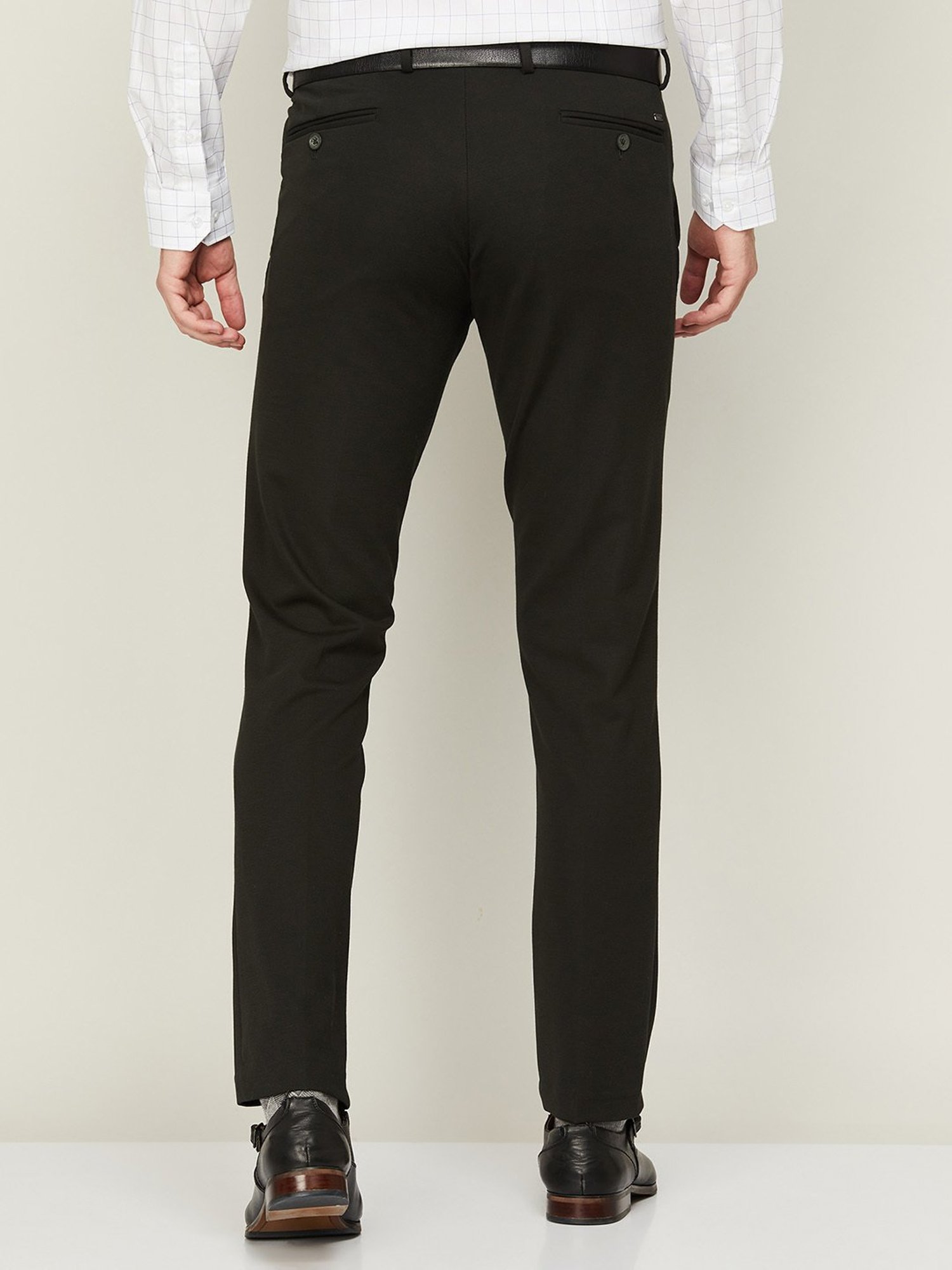 Code by Lifestyle Dark Green Regular Fit Flat Front Trousers