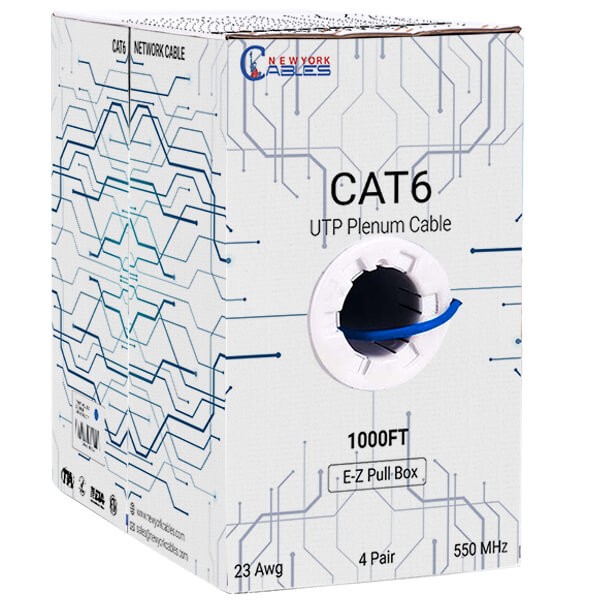CAT6 Plenum (CMP) Cable, 1000FT | Fluke Tested | 23AWG, 550MHz Network Cable Unshielded Twisted Pair (UTP) Blue