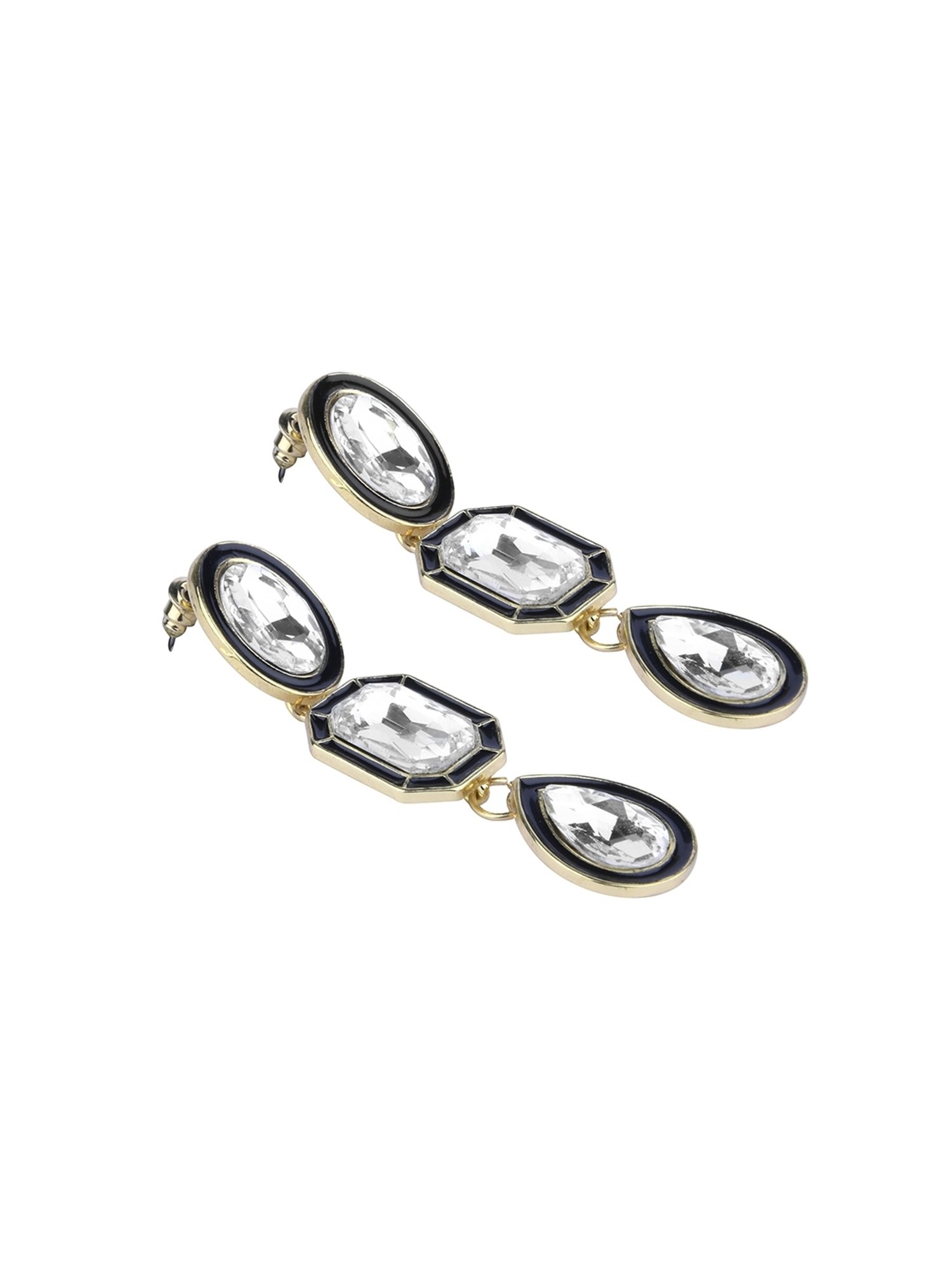 Lilly & Sparkle Gold Toned White Stone Studded Statement Drop Earrings