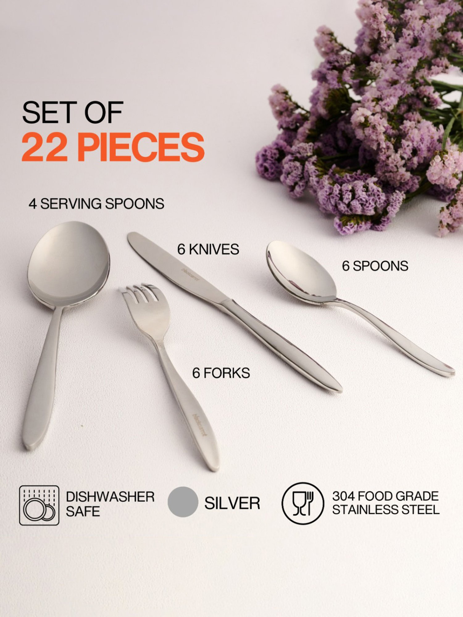 BlackCarrot 22 Pcs Stainless Steel Cutlery Set