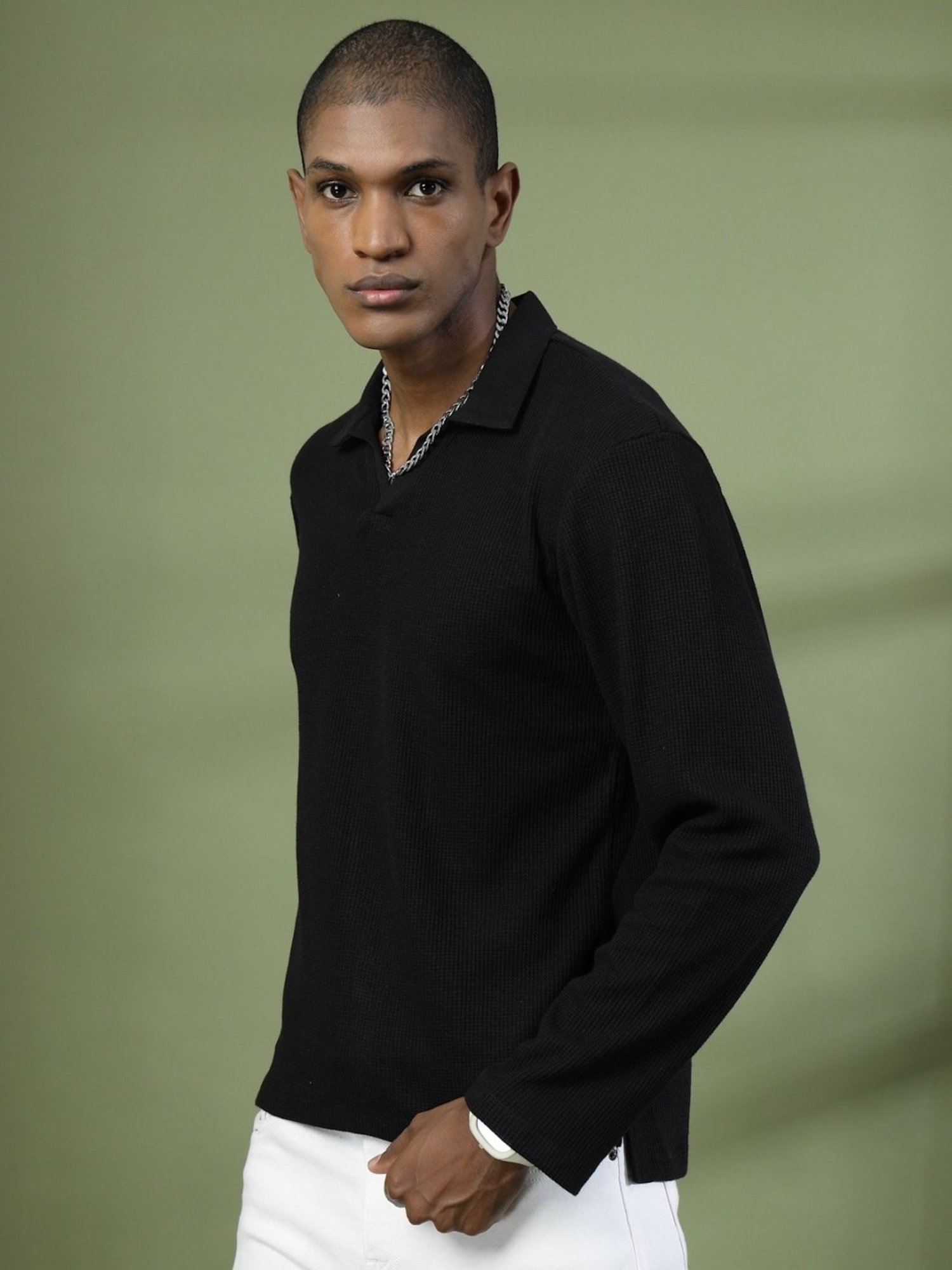 Rigo Black Cotton Boxy Fit Polo T-Shirt