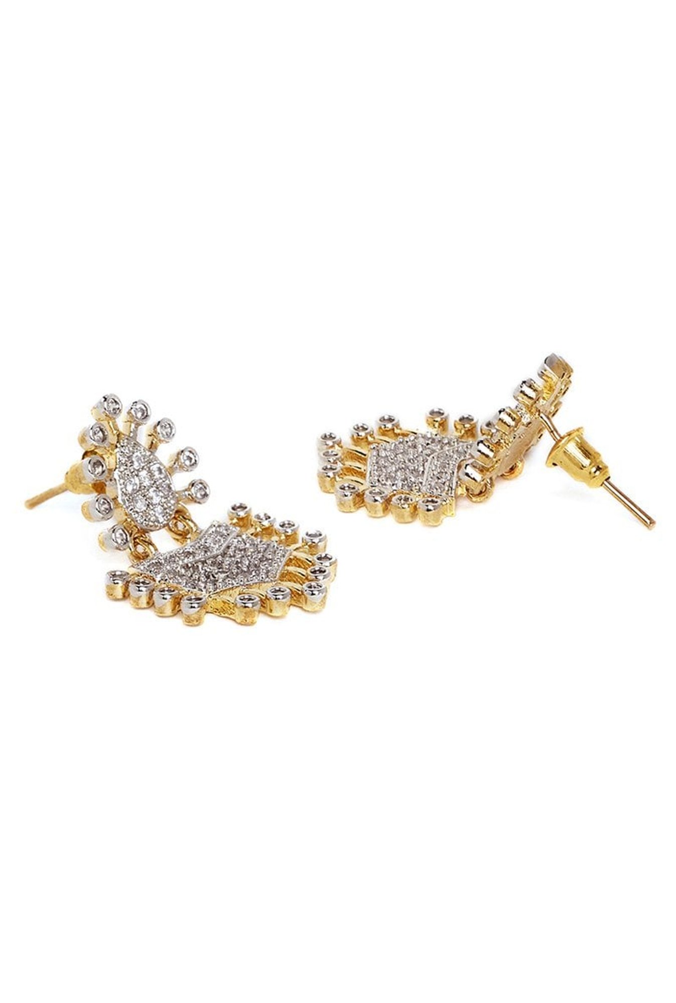 Panash White & Golden Metal Push Back Earrings