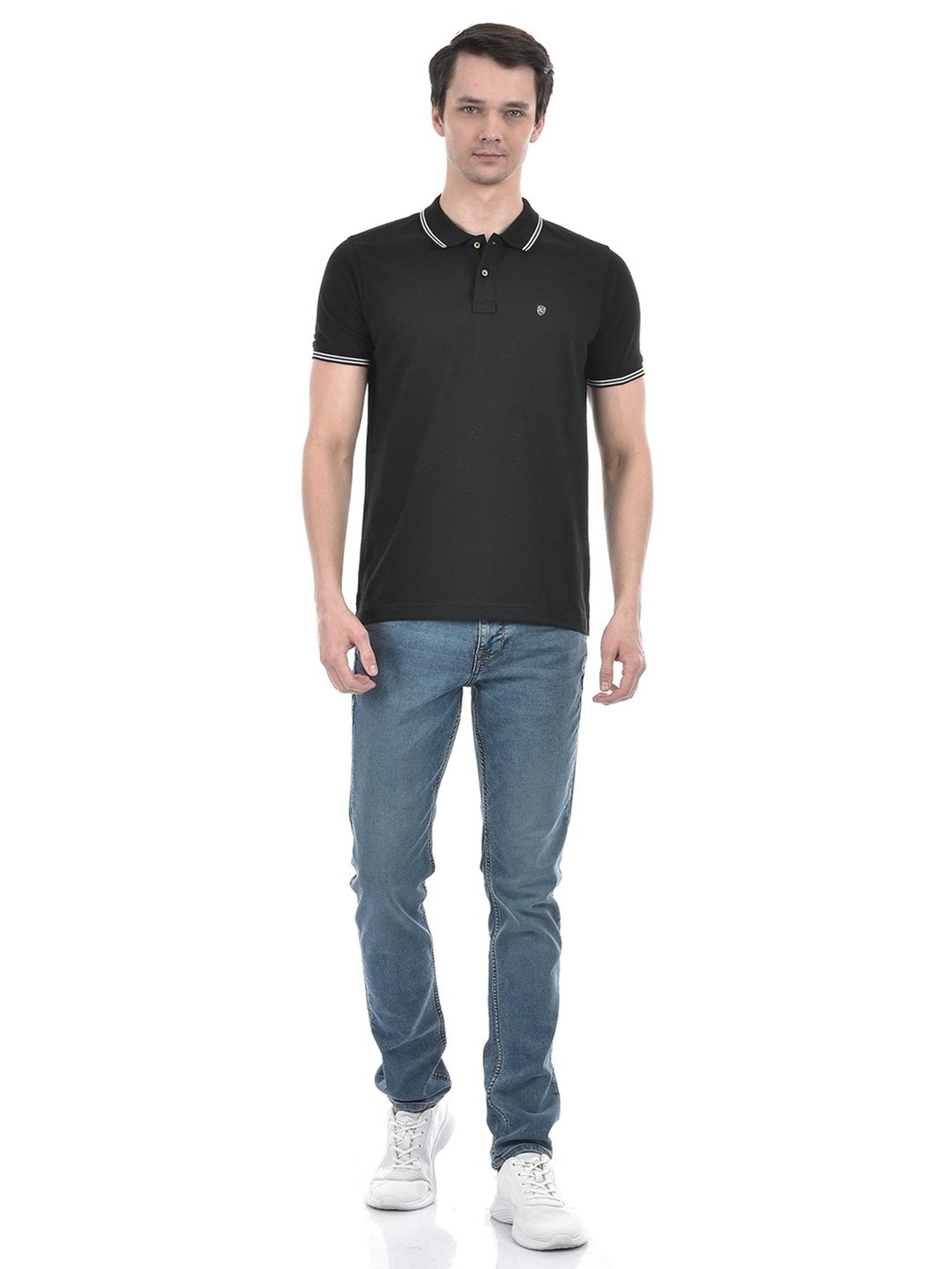 Numero Uno Black Cotton Slim Fit Polo T-Shirt