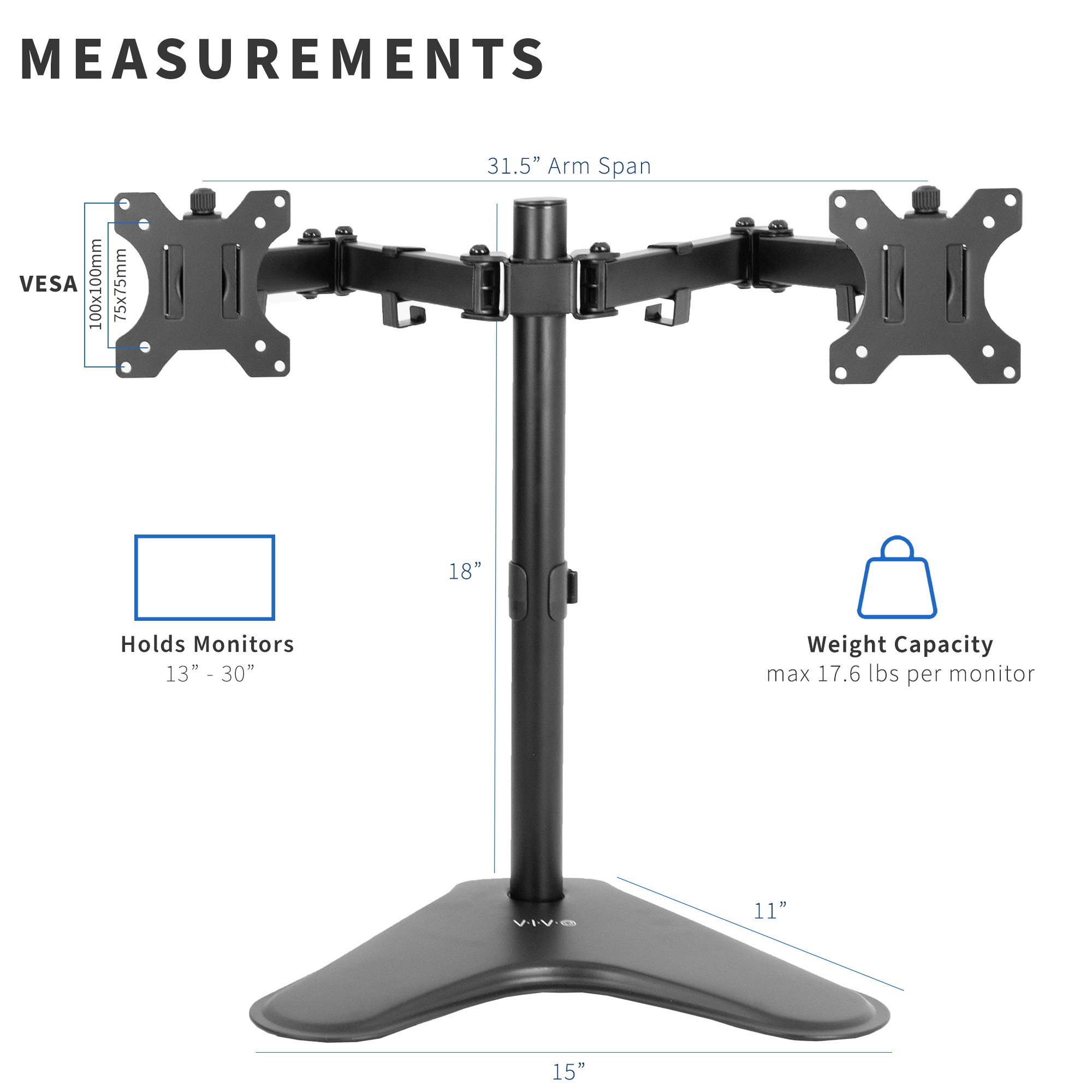 VIVO Dual LCD Monitor Desk Mount Stand Heavy Duty Fully Adjustable Fits 2 Screens up to 27" (STAND-V002)