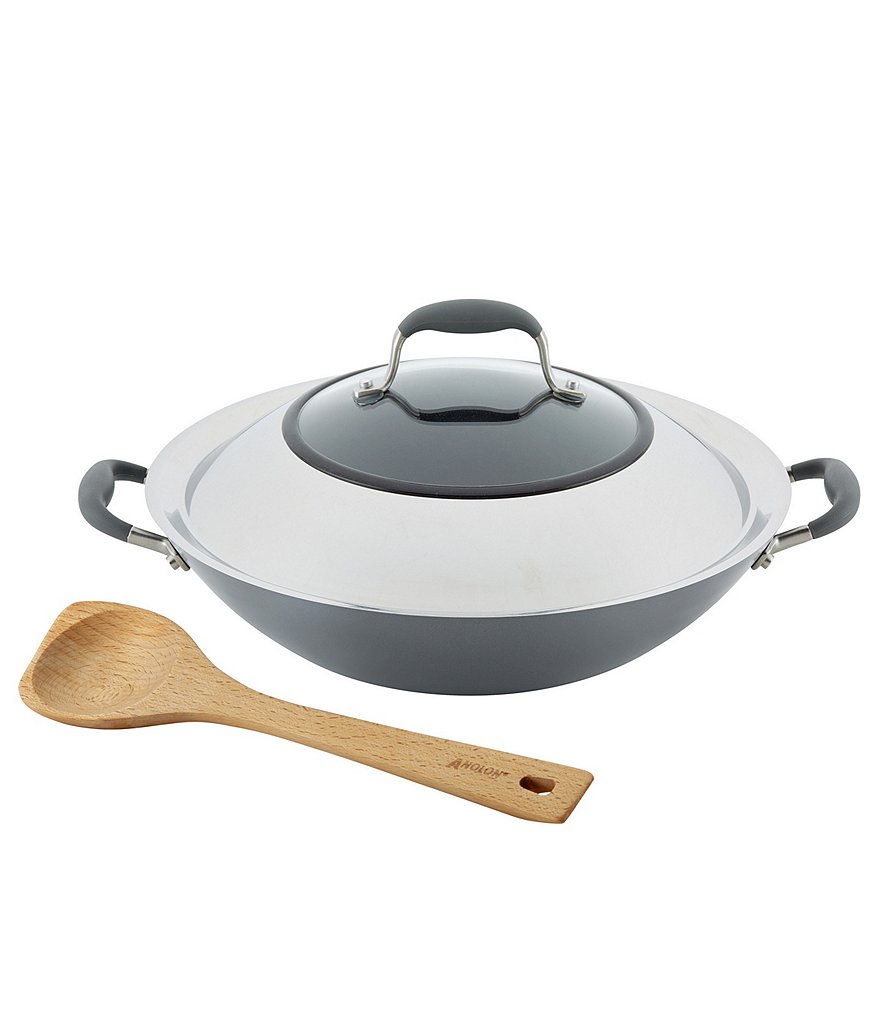 Anolon Advanced Home Hard-Anodized Nonstick Wok with Side Handles and Wooden Spoon