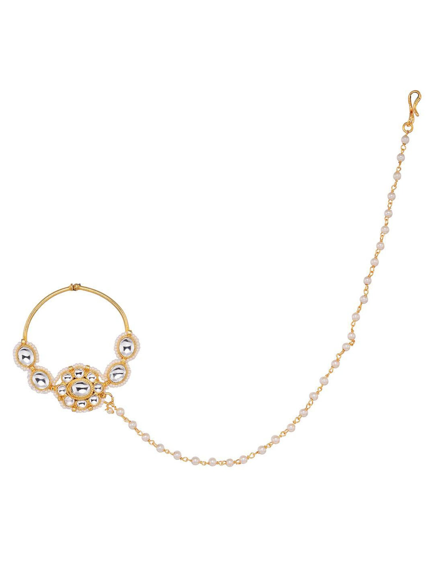 Saraf Rs Jewellery Gold Plated White Kundan Studded Floral Design Nath For Modern Brides