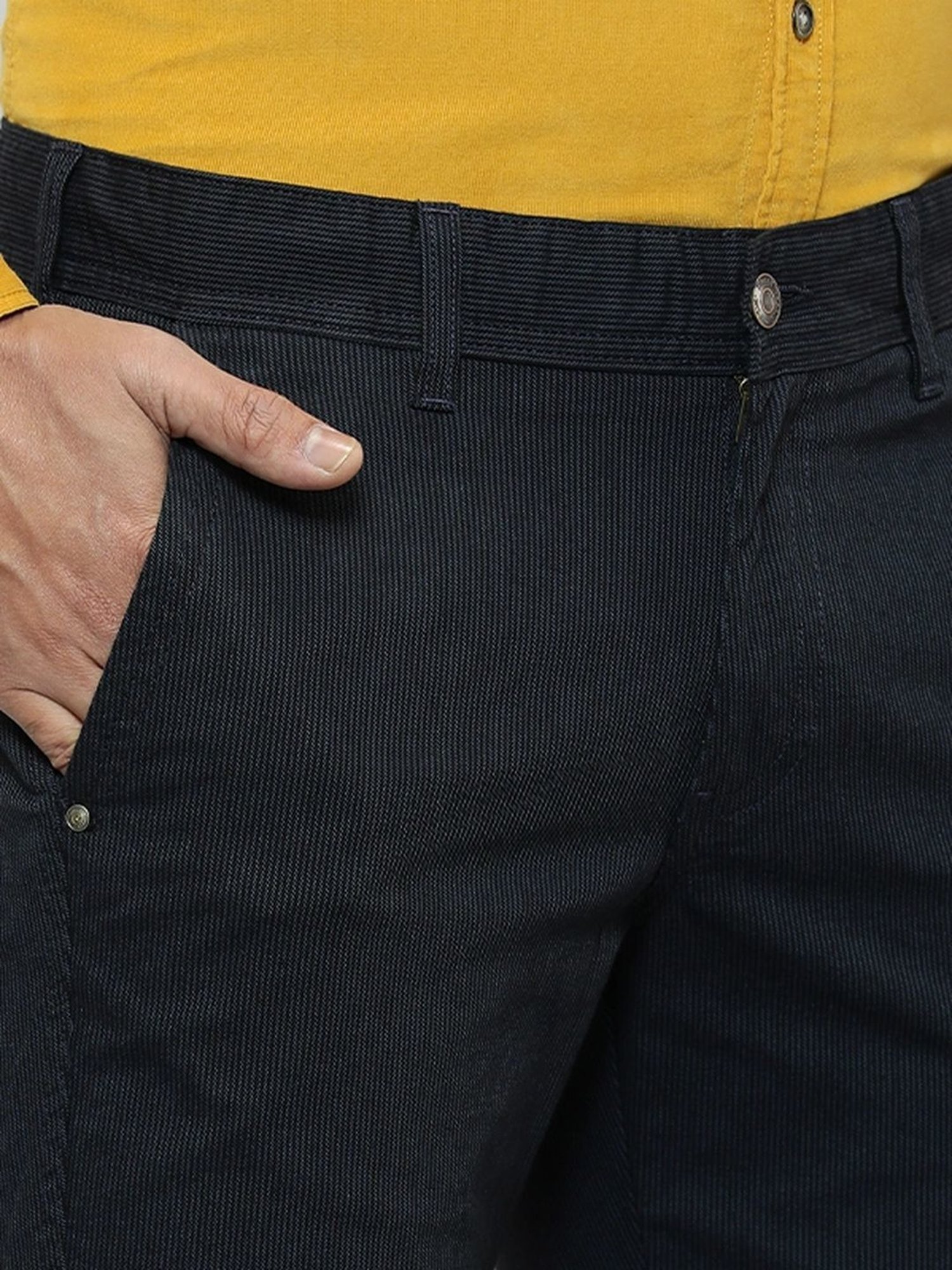 Indian Terrain Gasoline Slim Fit Texture Trousers