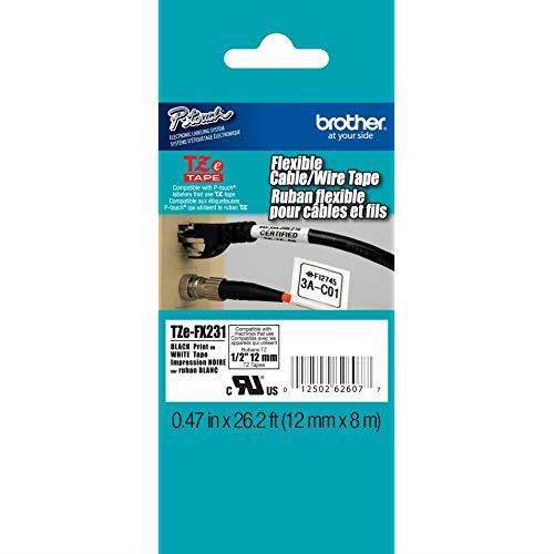 Genuine Ptouch TZEFX231 Tape 12 047 Wide FlexibleID Laminated Tape Black on White Best Suited for Wire Wrapping and Frlagging WaterResistant 047 x 262 12mm x 8M TZEFX231