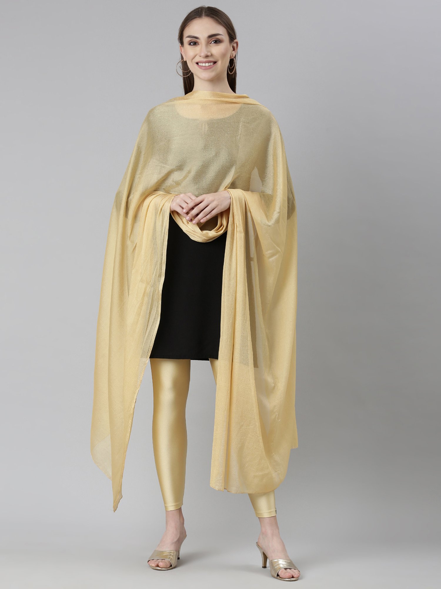 TWIN BIRDS Golden Plain Dupatta - Pack Of 2